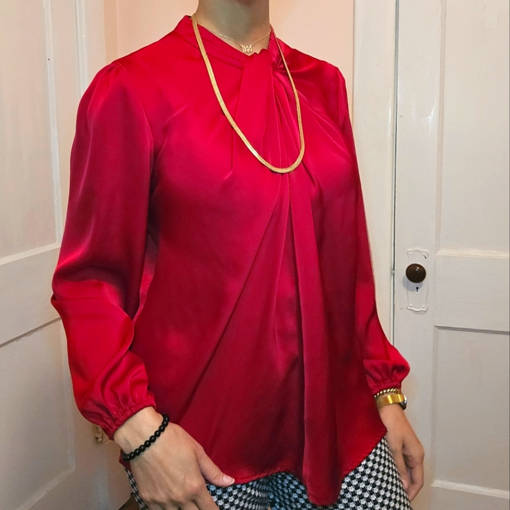 Elegant Red Satin Women's Blouse